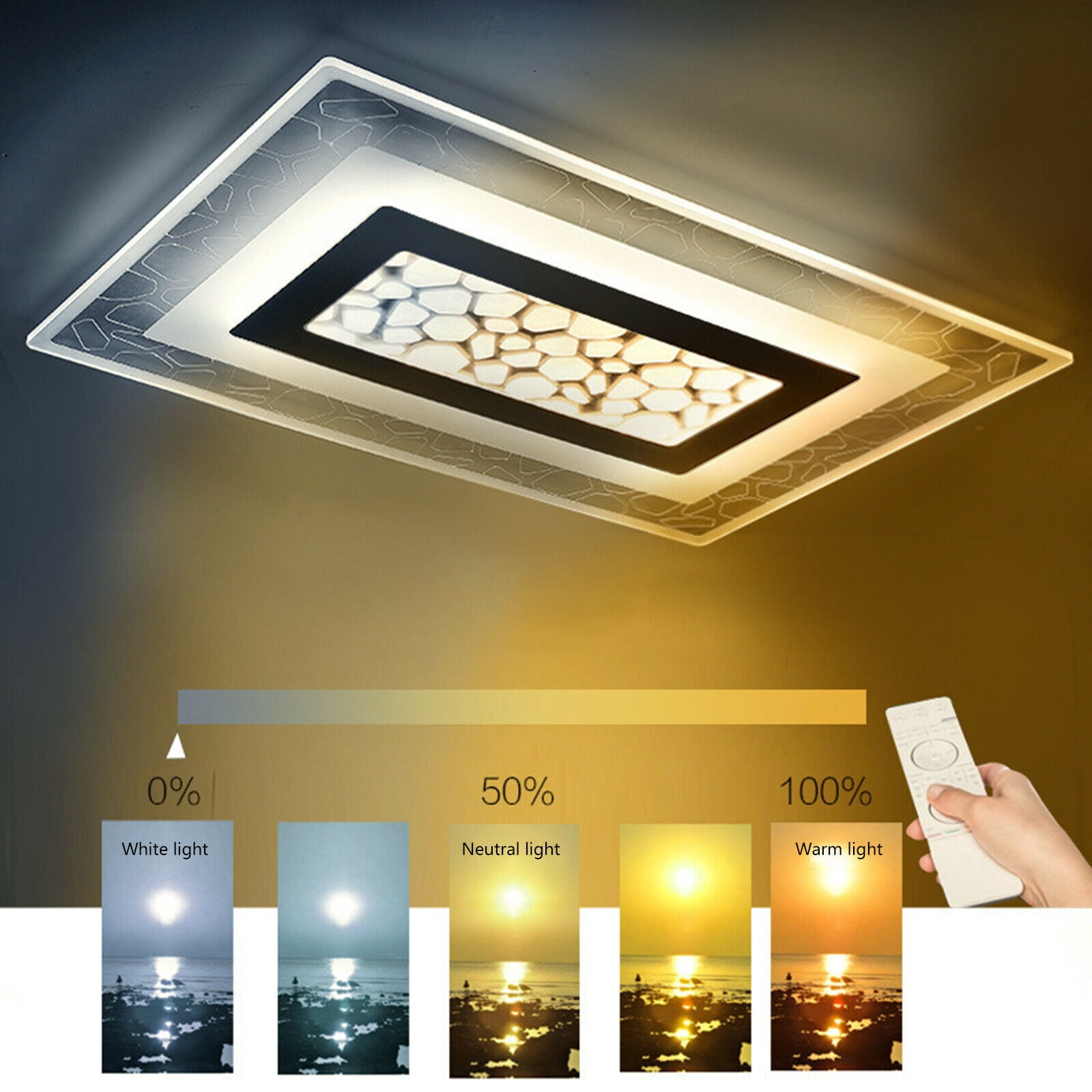 Loyalheartdy Acrylic Dimmable LED Ceiling Light, 35.4" 76W Flush Mount Chandelier Lamp Fixture w/Remote for Bedroom, Kitchen