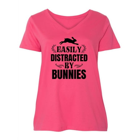 

Inktastic Easily Distracted by Bunnies Women s Plus Size V-Neck