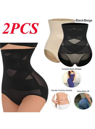 rygai Women Shaping Brief High-waist Cross Compression See Through  Breathable Holes Underwear Panties for Home,Black L 
