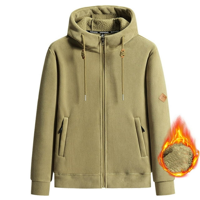 Men's Winter Solid Color Thickened Fleece Double-sided Rocking Hooded Padded Sweater Jacket