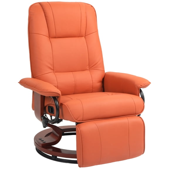 Homiyad Faux Leather Recliner Chair, Swivel Recliner with Footrest, Armrest and Wood Base for Living Room, Orange