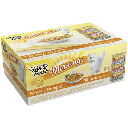 Fancy Feast Wet Cat Food, Mornings Medley Recipes Variety Pack, 3 oz Cans, Pack of 12