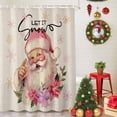 thumbnail image 5 of Santa Claus Pink Snowflake Shower Curtain for Bathroom, Poinsettia Flower Retro Linen Waterproof Shower Curtains Washable Quick Dry with Hooks Bathtub Curtains 72x72IN, 5 of 9