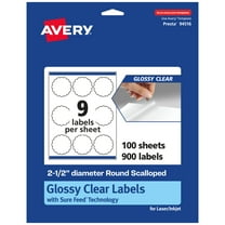Avery Glossy Clear Round Scalloped Labels, 2.5" Diameter, 900ct