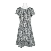 Adrianna Papell Scoop Neck Short Sleeve Piping Detail Zipper Back A-Line-BLACK IVORY / 6