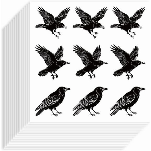 180Pcs Raven Stickers 90x90mm Self-Adhesive Paper Decorative Stickers Waterproof Crow Planner Decals for Party Gift Scrapbook Calendar Journals Crafting Decor