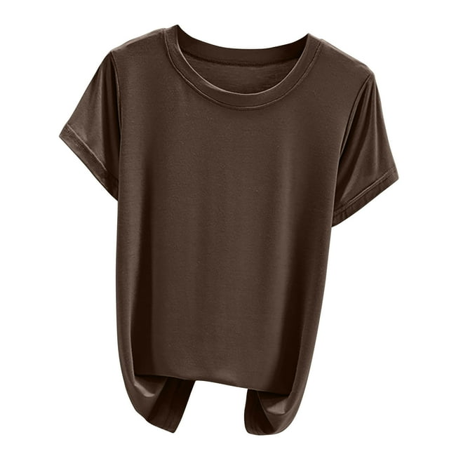 Birdeem Blouses pour Femmes Col Rond Uni Manches Courtes Haut/chemise