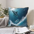 thumbnail image 4 of KLL Ice Blue Ocean Cute Dolphin A Decorative Throw Pillow Covers Velvet Soft for Couch Sofa Bedroom Living Room Outdoor (No pillow core)- 20"x20", 4 of 5
