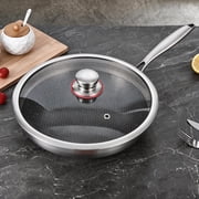 LOLYKITCH Ceramic Hybird Tri-ply Stainless Steel Wok Pan with Lid,12 inch Stir Fry Pan,Dishwasher and Oven Safe,Detachable Handle.