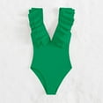 thumbnail image 5 of Ersazi Bathing Suit for Women Solid Color Swimwear High Waist Swimwear On Clearance Green S, 5 of 6