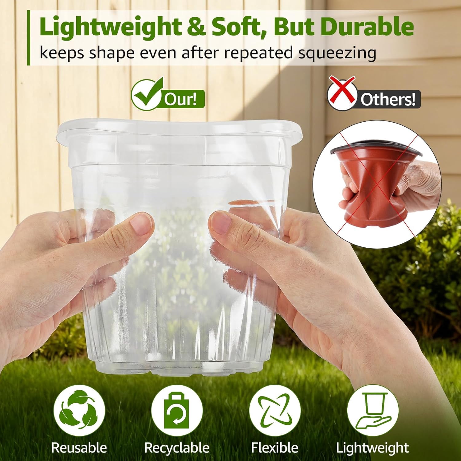 Clear Nursery Pots with Drainage Holes, 30 Pack 5/4/3.5 Inch Reinforced Transparent Plastic Seed Starter Pots, for Indoor Outdoor Gardening Seedling Planter