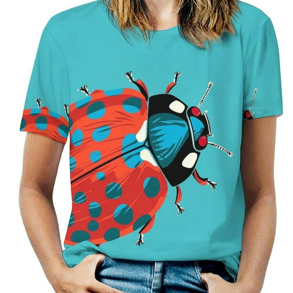 Ladybug Pattern Design T Shirts Basic T-Shirt Short Sleeve Ladies Tee Shirt Summer Graphic Clothing