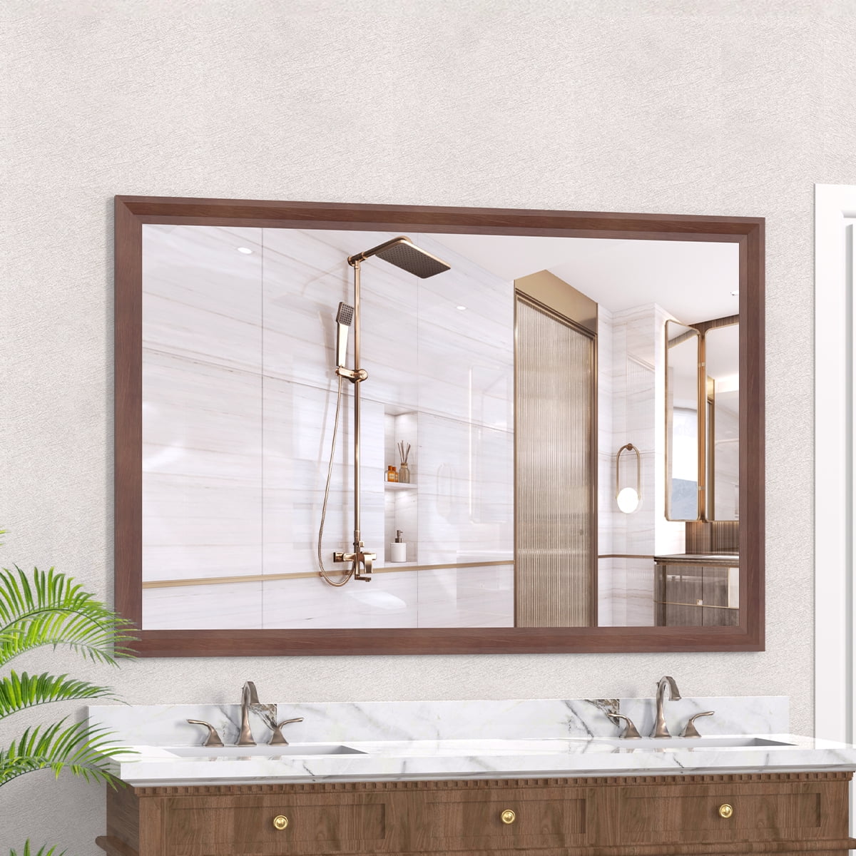 ロッド PALMS Jade Mirror Cross Stream JCGS-60L GZXS 60x40 Inch Large Wall Mirror with Walnut Aluminum Frame