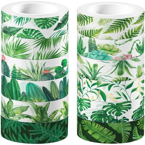 12 Rolls Masking Tape Tropical Greenery Leaves Decorative Tapes 41mm Green Plants Eucalyptus Journaling Tape