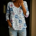 thumbnail image 2 of Blue Pink Peony Floral Print Blouse V Neck Full Button Three Quarter Sleeve Loose Casual Top for Women Spring Summer Daily Wear S-XXL, 2 of 5
