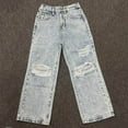 thumbnail image 6 of Girls Jeans Ripped High Waisted Wide Leg Baggy Denim Pants Clothes for Girls Size 6-13, 6 of 8