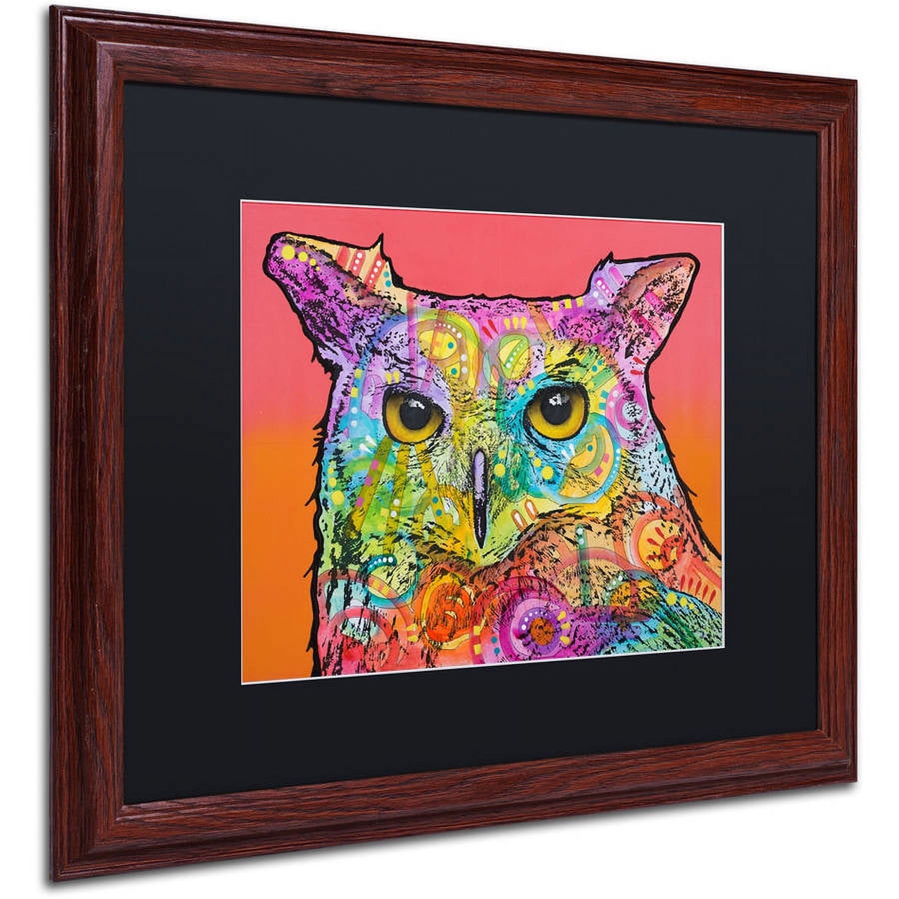 Trademark Fine Art "Red Owl" Canvas Art by Dean Russo, Black Matte, Wood Frame