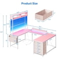 thumbnail image 3 of U Shaped Desk with Monitor Stand and LED Lights, Large Gaming Computer Desk with Storage Shelves and Power Outlets, Home Office Desk Writing Study Table and 4 Drawers, Pink, 3 of 7