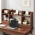 thumbnail image 1 of Desk Hutch Top Only Desktop Bookshelf Wood Storage Display Rack Countertop Organizer Over Computer for Home, Dorm, Office Supplies(Brown,Medium), 1 of 1