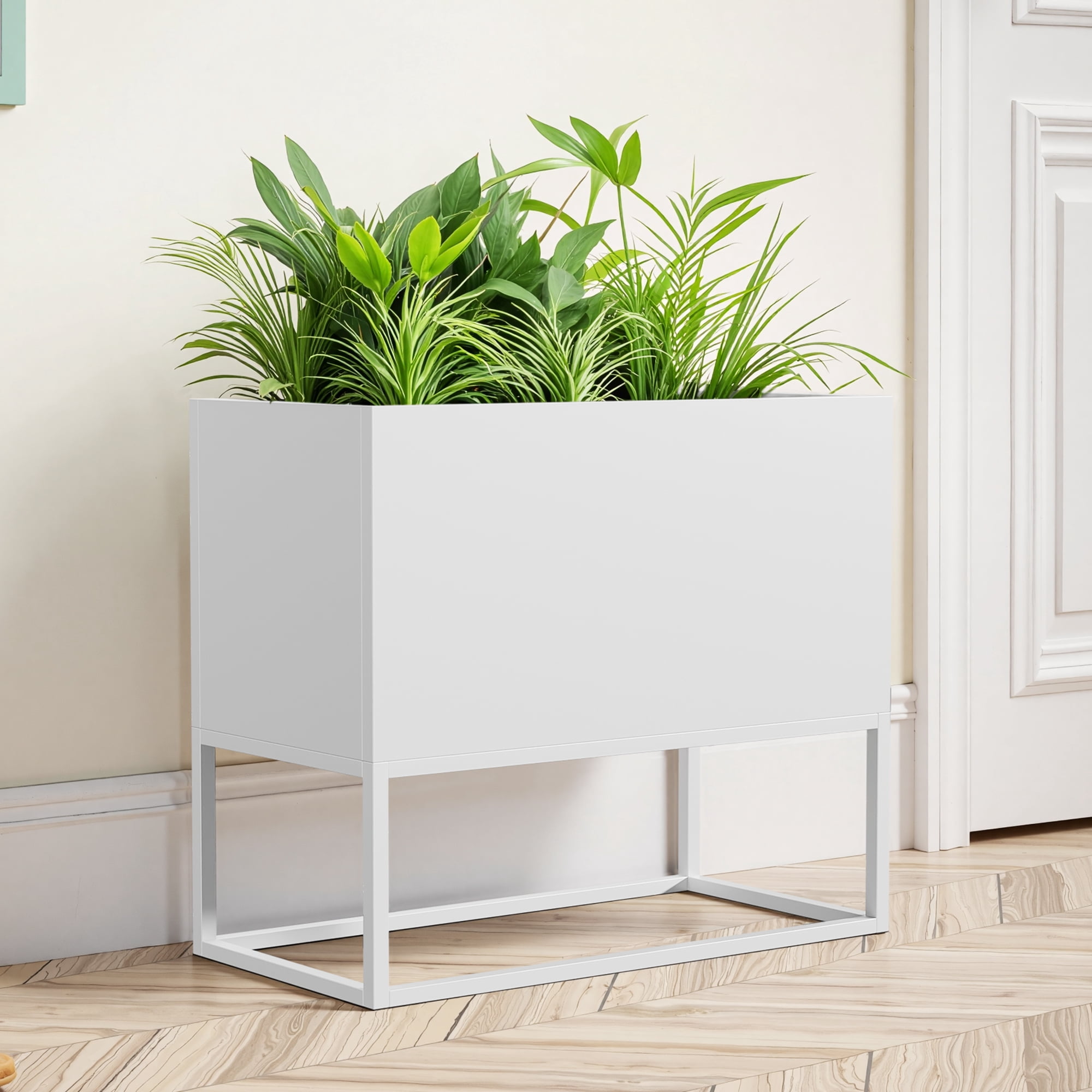 MAYEERTY 36*18*18" White Modern Rect Metal Planter Box with Stand for Outdoor Gardening, Patio & Balcony