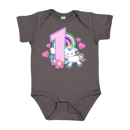 

Inktastic I Am 1 Year Old with Unicorn and Hearts Gift Baby Girl Bodysuit