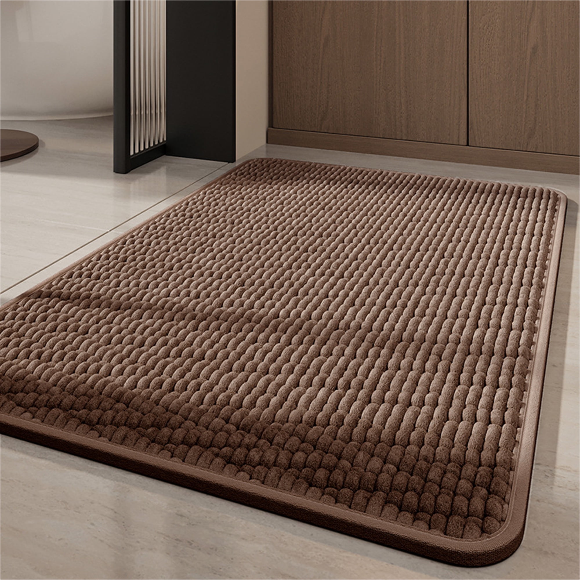 Unique Bargains Rubber Backing Quick Dry Bath Mat Brown 16" x 24"