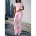 thumbnail image 5 of Solid Color Slim Fit Short Sleeve Trousers Suit Pink XXL, 5 of 8