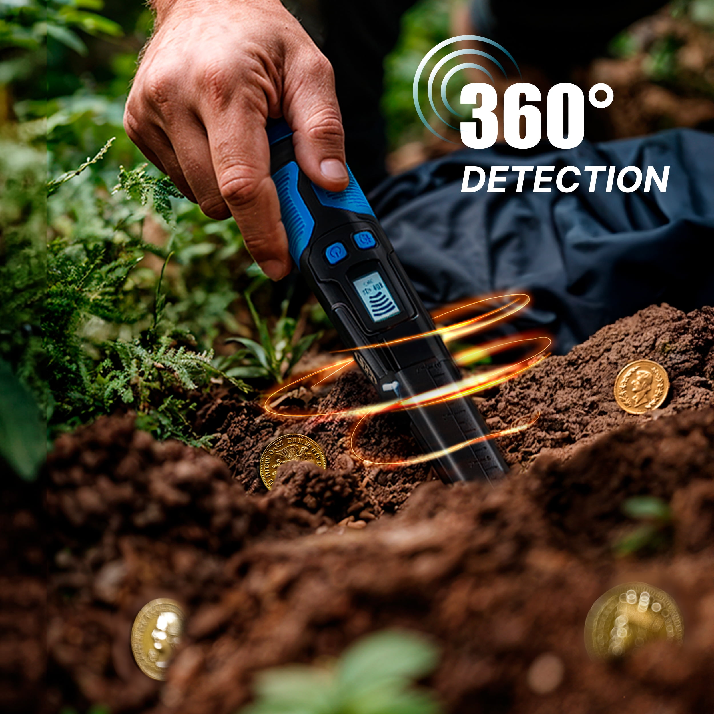 CKG Metal Detector Pinpointer 360° Detection, Professional Metal Detector Wand for Adults with LCD Screen & 3 Alert Modes, Fully Waterproof IP68, Color Blue