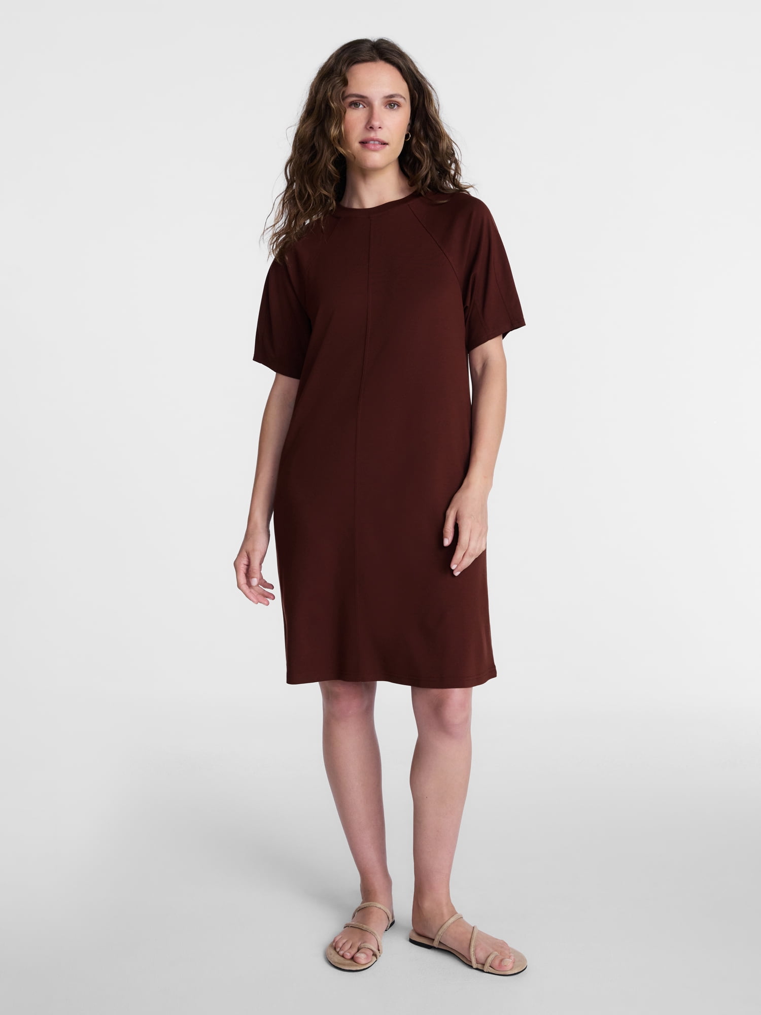 Time and Tru Women's Seamed Mini Dress with Short Sleeves, Sizes XS-XXXL