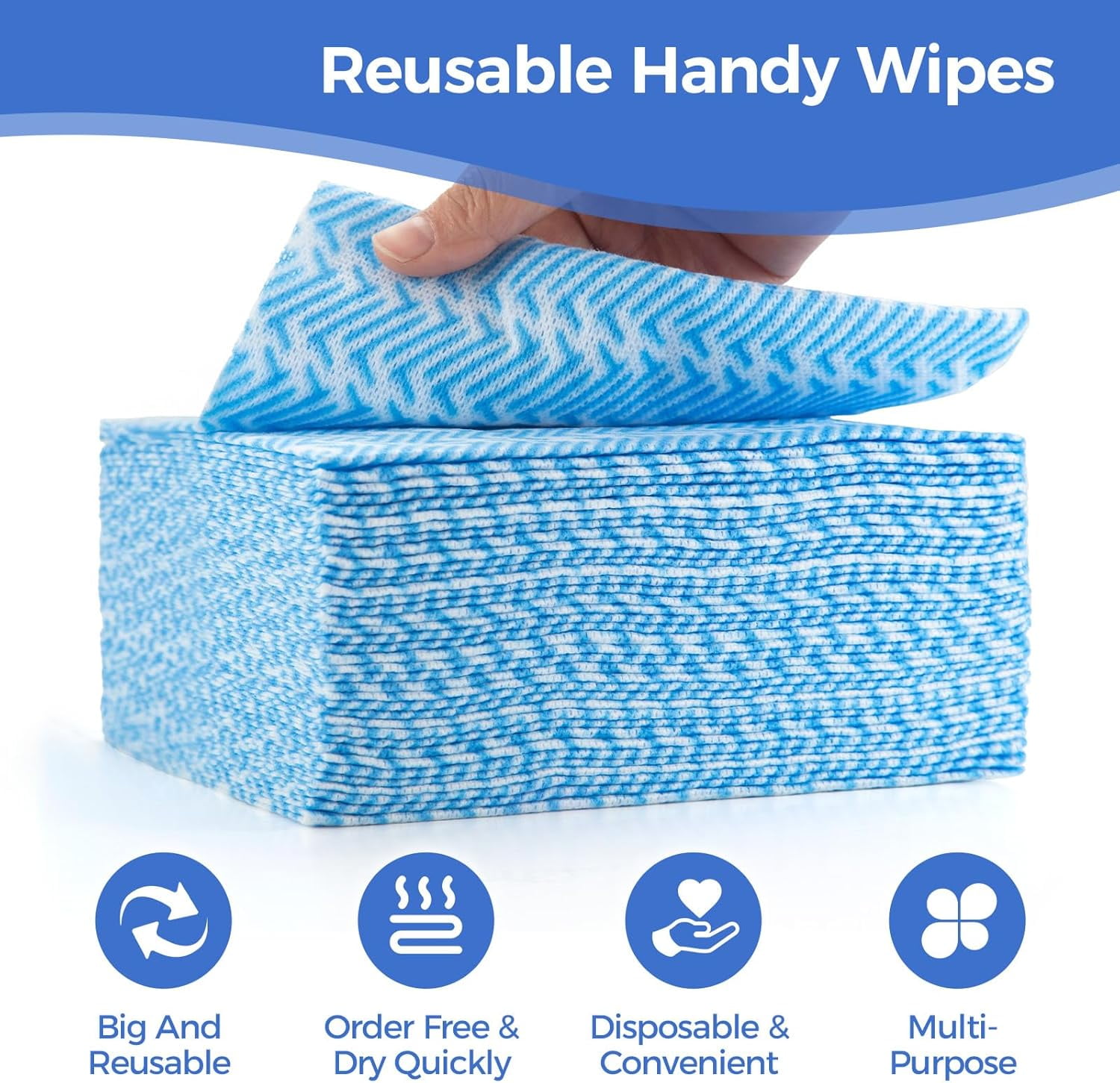 Reusable Cleaning Towels, Multi-Purpose Handy Towel, Blue Handi Wipe Reusable Cloths, Disposabel Dry Kitchen Wipes, Dish Cloths, Durable, Absoebent,Dry Quickly, 50 Count
