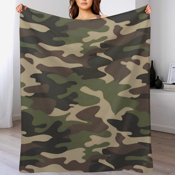 Military Camouflage Throw Blanket Ultra Soft Warm All Season Green Camo Decorative Fleece Blankets for Bed Chair Car Sofa Couch Bedroom 50" x 60"