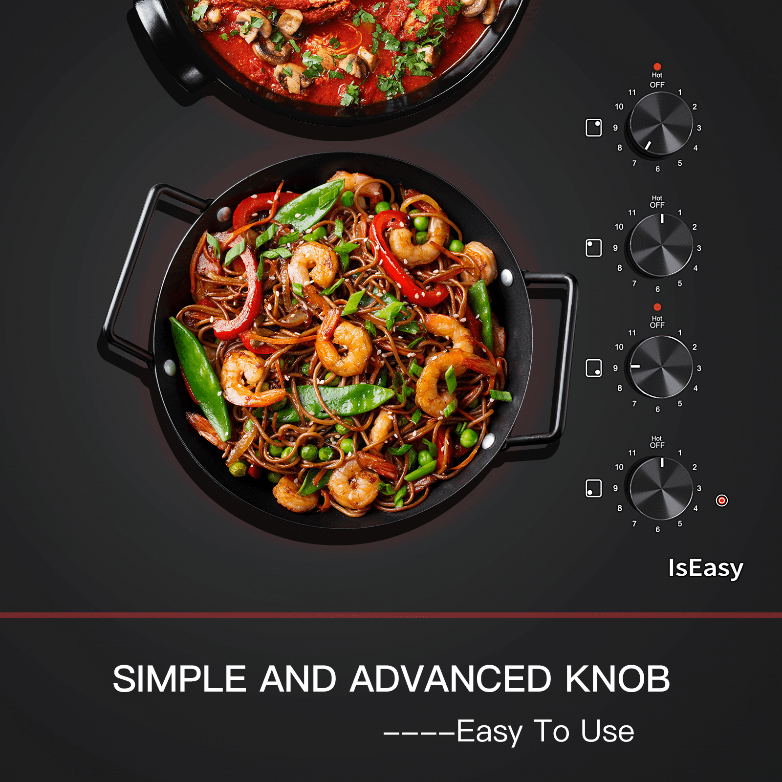 30 in. 4 Elements Ceramic Glass Surface Radiant Electric Cooktop in Black with Knobs and Dual Element