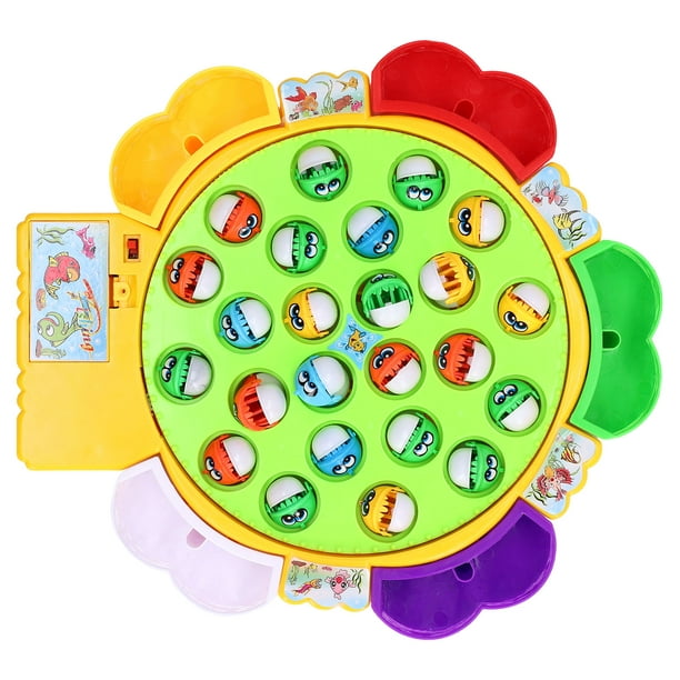 Fishing Game Play Set, Rotating Fishing Game Board 5 Poles Gift Colorful 24  Fish With Music For Daily Playing For Toddlers 