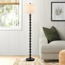 KAWOTI Classic Bronze Floor Lamp Resin Standing Lamp with White Linen Drum Shade