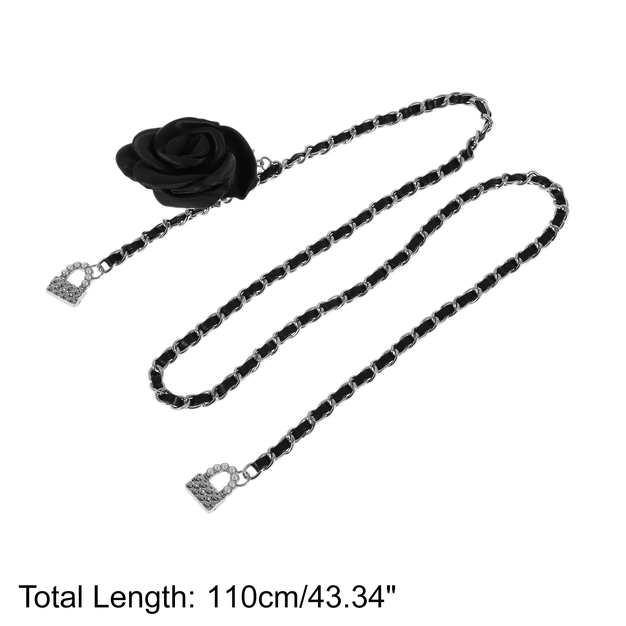 Unique Bargains Flower Adjustable Waist Belt with Adjustable Clasp Silver Tone, Black