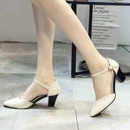 

Vedolay Women Summer High Heels Womens Office Slip On Block Solid Pointed Toe Casual Low Heel Pumps Shoes Beige 7.5