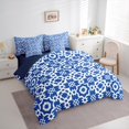 thumbnail image 4 of Manfei Blue Mandala Damask 7-Piece Bedding Comforter Set for Adult, Chic Fashion Abstract Ombre King Bedding Sets, Hippie Boho Aztec Theme Reversible Bed Sheets, Breathable Home Decor, 4 of 8