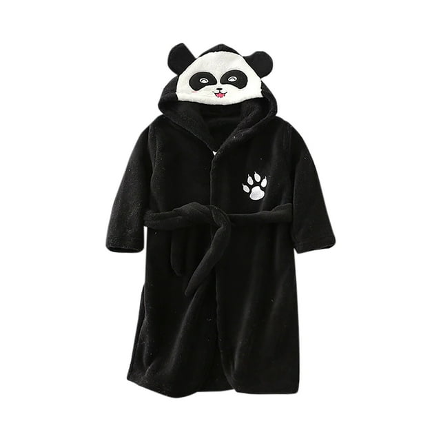 Kids Flannel Hooded Bathrobe, Toddler Robe with Belt and Pockets, Boys Girls Fleece Robe for Warmth and Comfort, Machine Washable