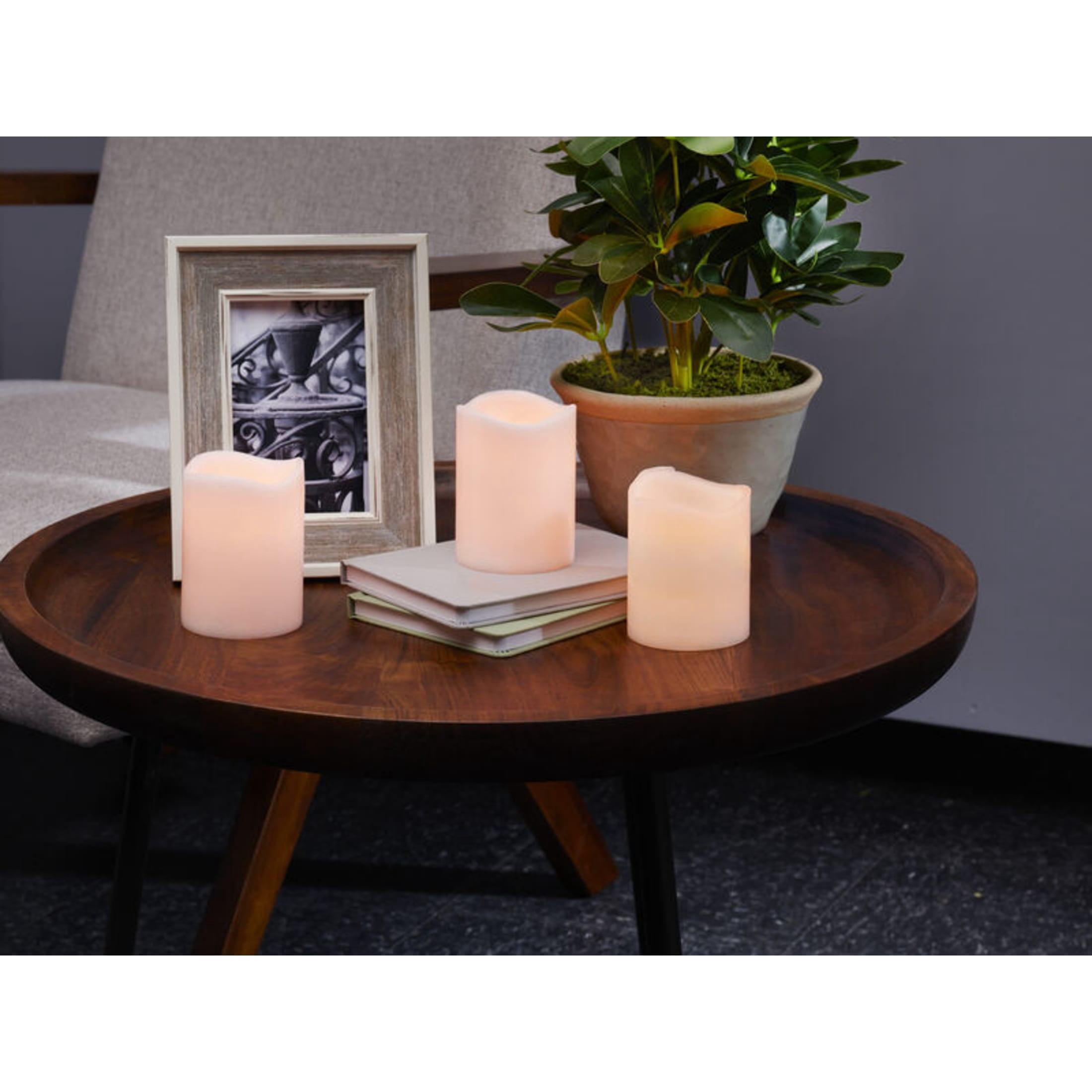 Home Accents 5X5 inch Textured Wavy Top Led Pillar Candles, White, Set of 3