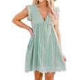 thumbnail image 2 of VISgogo, vestido informal para mujer, verano, cuello en V, manga volante, encaje, Jacquard, Color sólido, vestidos sueltos con pantalones cortos forrados VISgogo moda, 2 of 9
