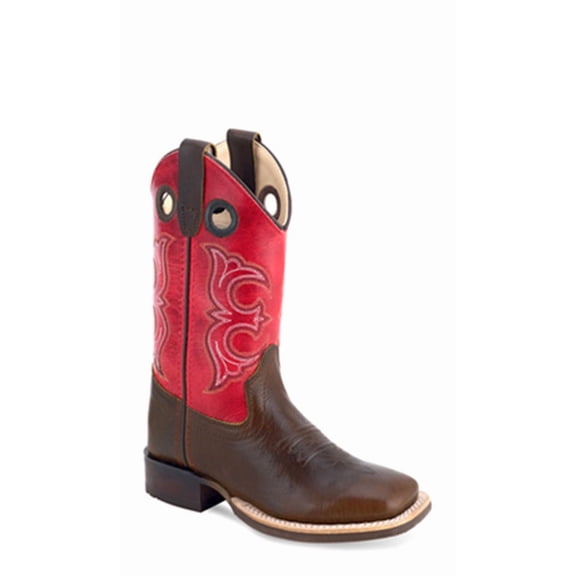 Old West Red Leather Broad Square Toe - Boot Kids Boys - Bsc1999