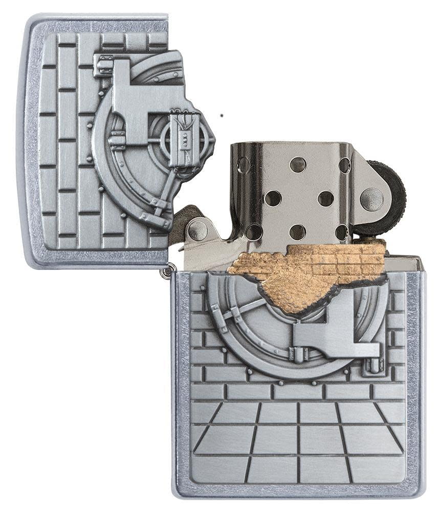 Zippo Safe with Gold Emblem Street Chrome Pocket Lighter