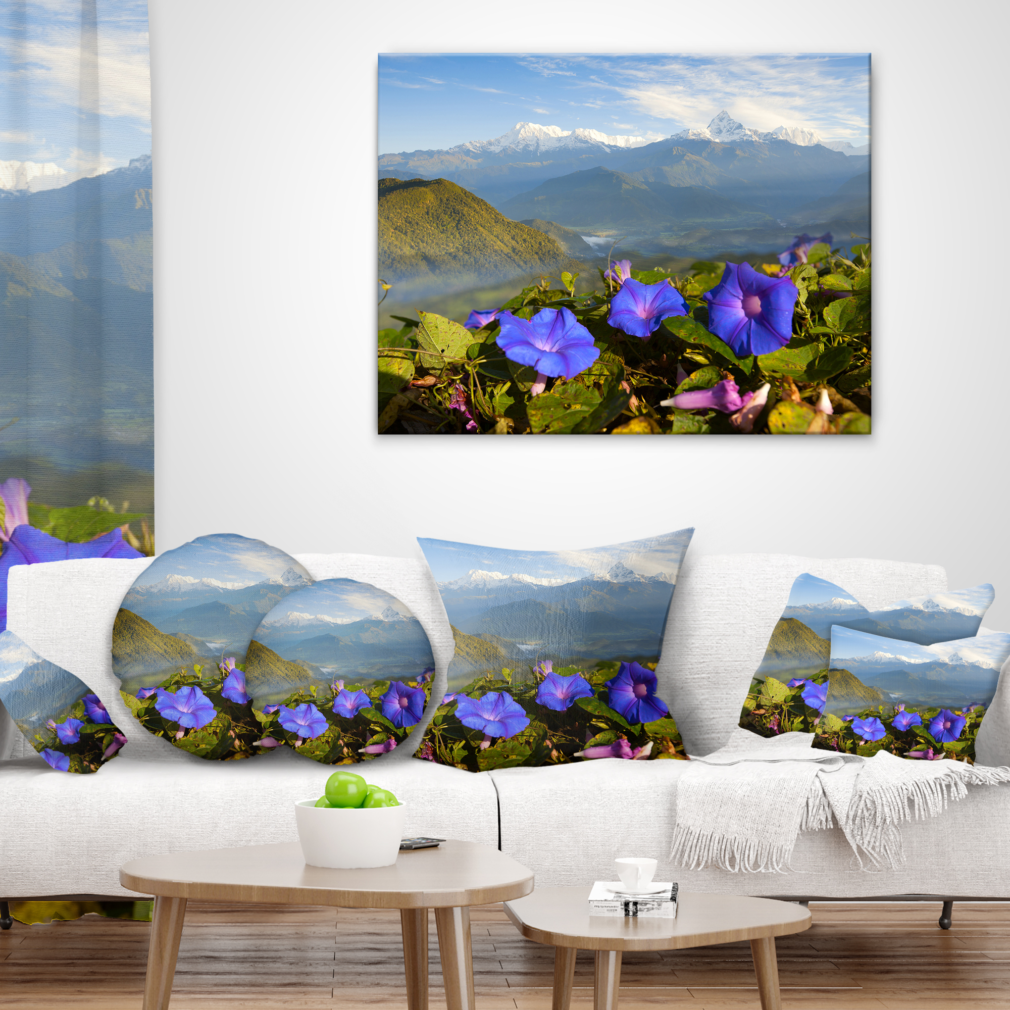Designart Stunning Mountain Terrain with Flowers - Landscape Printed Throw Pillow - 16x16