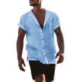 thumbnail image 2 of LIIPEE Summer Solid Color Shirt For Men Short Sleeve Band Collar Button Up Shirts Male Comfortable Breathable Versatile Tops,S, 2 of 8
