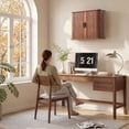 thumbnail image 6 of Wirrytor Walnut Fluted Wall Mounted Cabinet With Sliding Doors, 2-Tier Arched Bathroom Wall Cabinet For Over Toilet Storage, Kitchen & Bedroom Organizer, 6 of 9