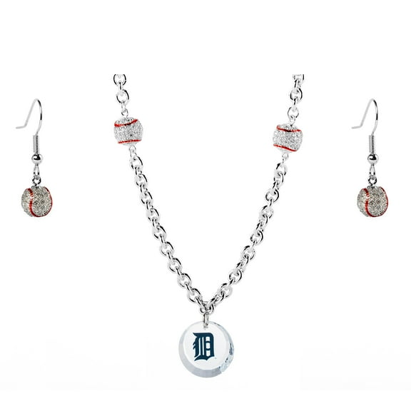 Detroit Tigers Crystals from Swarovski Baseball Necklace & Earrings