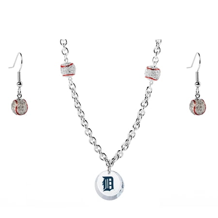 Detroit Tigers Crystals from Swarovski Baseball Necklace & Earrings