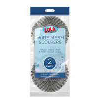 Steel Wool Wire Mesh Scouring Pad, 2 Pack, by LOLA, Galvanized Steel Knitted, Heavy Duty, Abrasive Scrubber, Powerful for Pots, Pans, Ovens, Grills