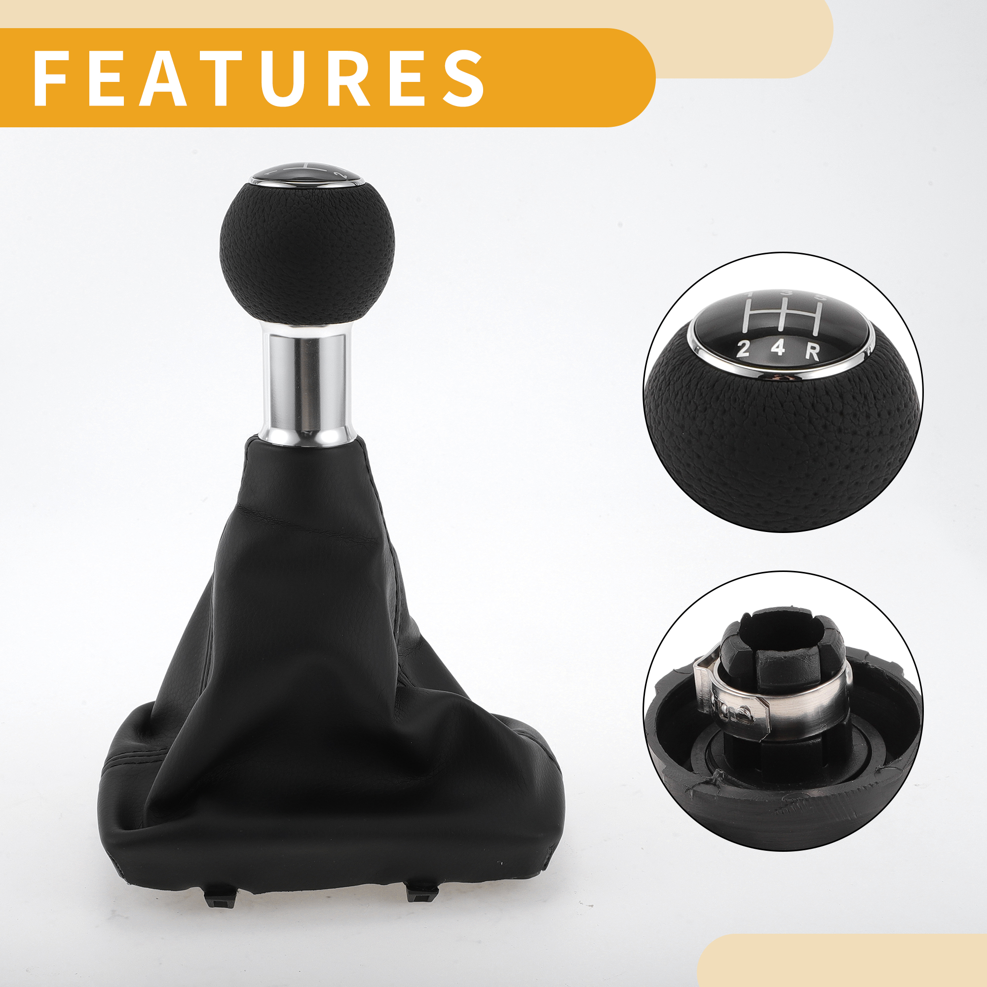 Unique Bargains 5 Speed Manual Gear Shifter Knob with Cover - Car Shift Lever Knob with Cover - for Audi A4 2000-2008 Plastic Faux Leather Black Silver Tone - 1 Pc