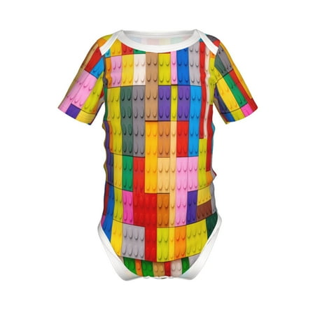 

Coaee Colorful Plastic Blocks Pattern for Soft Baby Short-Sleeve Bodysuit Baby Climbing Clothes Baby Girls Boys Bodysuit Romper-6 Months